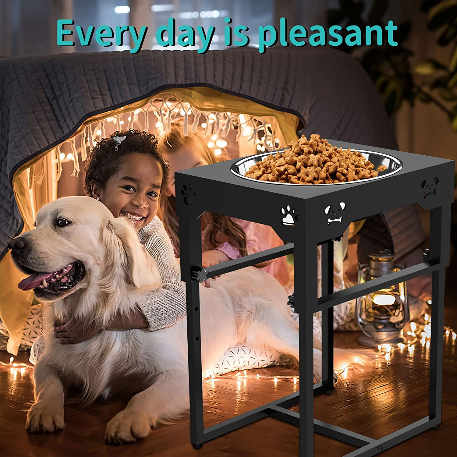  FORDOG Elevated Dog Bowls, Stainless Steel Raised Dog Bowls  Adjustable to 8 Heights, 2.75, 7.5, 10.5'', 14''-20'', for Medium & Large  Sized Dogs, with 2 Stainless Steel Dog Bowls for